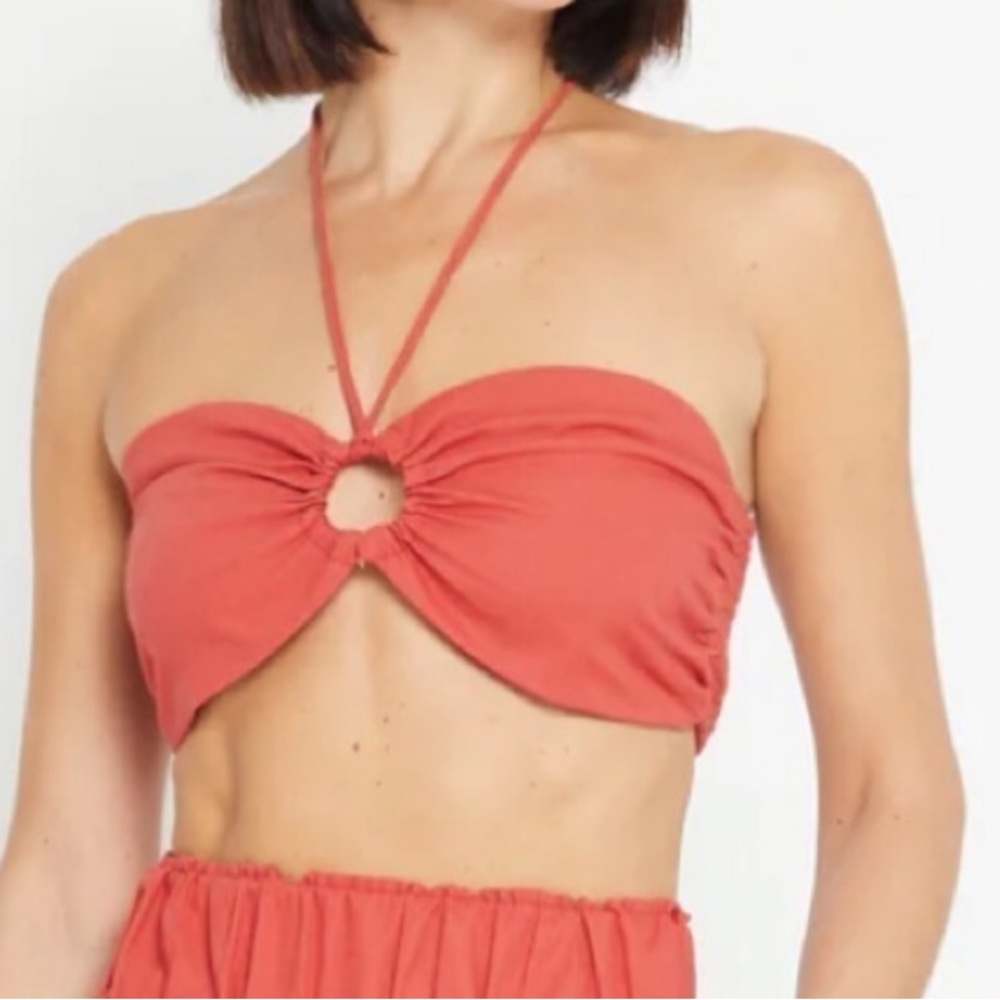 Kourt Linen Blend Bandeau Halter Top Rust Small